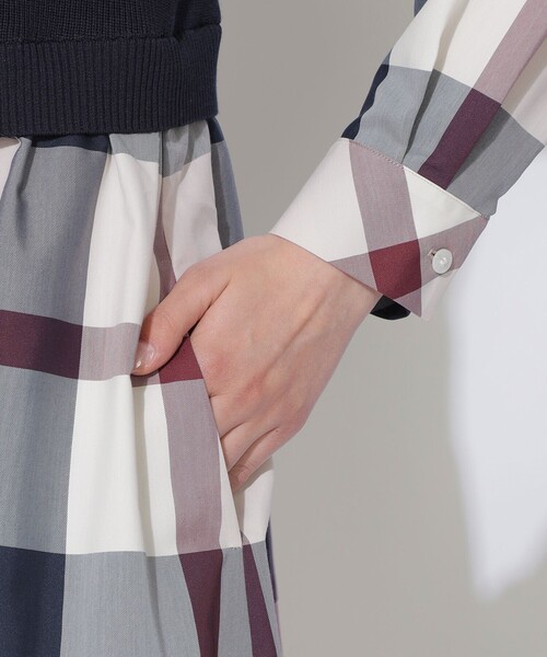 BLUE LABEL CRESTBRIDGE(ブルーレーベルクレストブリッジ)の「【WEB限定】クレストブリッジチェックニットコンビドレス(ワンピース・レディース・パープル系その他4/ブルー系その他2・38/36)」の14枚目の写真