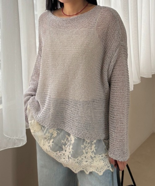 A part by(アパートバイ)の「【UVカット】メッシュニットプルオーバー(ニット/セーター・レディース・ベージュ/グリーン/オフホワイト/ライトグレー・FREE)」の3枚目の写真