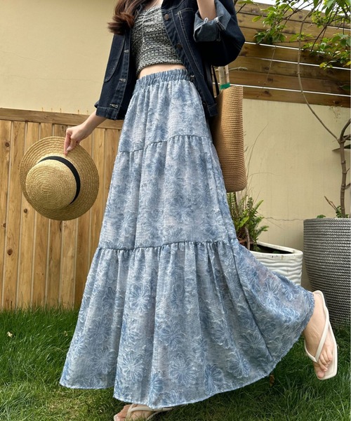Teem Store(チームストア)の「刺繍花柄ロングスカート フレアスカート 春 高見え(スカート・レディース・パープル/ピンク/ブルー/グレー・F)」の15枚目の写真