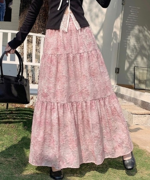 Teem Store(チームストア)の「刺繍花柄ロングスカート フレアスカート 春 高見え(スカート・レディース・パープル/ピンク/ブルー/グレー・F)」の9枚目の写真