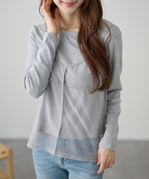 DAYRA(デイラ)の「ソリッドカラー ラウンドネック ベーシック 長袖 プルオーバー(Tシャツ/カットソー・レディース・ベージュ/チャコールグレー/ホワイト/ブラック/グレー・FREE)」の4枚目の写真