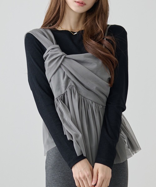 DAYRA(デイラ)の「ソリッドカラー ラウンドネック ベーシック 長袖 プルオーバー(Tシャツ/カットソー・レディース・ベージュ/チャコールグレー/ホワイト/ブラック/グレー・FREE)」の6枚目の写真