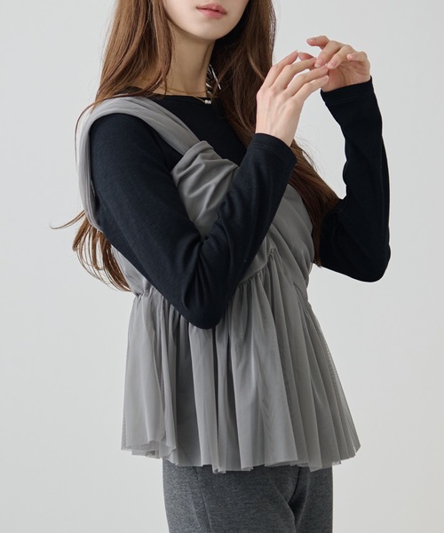 DAYRA(デイラ)の「ソリッドカラー ラウンドネック ベーシック 長袖 プルオーバー(Tシャツ/カットソー・レディース・ベージュ/チャコールグレー/ホワイト/ブラック/グレー・FREE)」の8枚目の写真