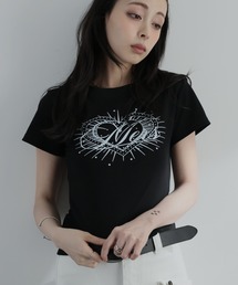 ハートプリントクルーネックTシャツ