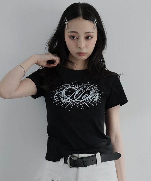 Ulysses(ユリシス)の「ハートプリントクルーネックTシャツ(Tシャツ/カットソー・レディース・グレー/ブラック・M/S)」の18枚目の写真