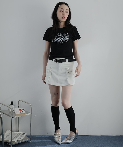 Ulysses(ユリシス)の「ハートプリントクルーネックTシャツ(Tシャツ/カットソー・レディース・グレー/ブラック・M/S)」の4枚目の写真