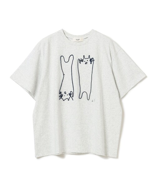 BEAMS HEART(ビームスハート)の「アートネコ 刺繍 Tシャツ(Tシャツ/カットソー・レディース・オフホワイト/チャコールグレー/ライトグレー・FREE)」の3枚目の写真