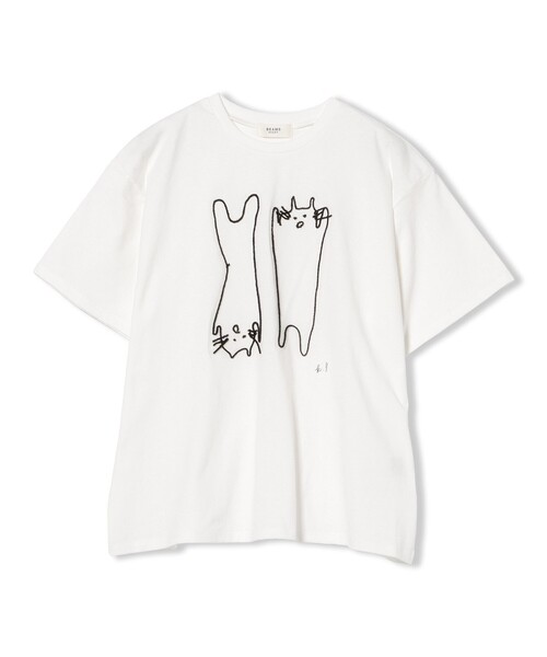 BEAMS HEART(ビームスハート)の「アートネコ 刺繍 Tシャツ(Tシャツ/カットソー・レディース・オフホワイト/チャコールグレー/ライトグレー・FREE)」の4枚目の写真