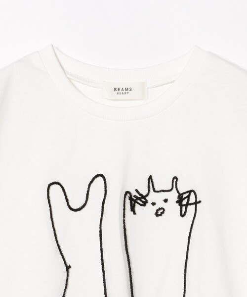 BEAMS HEART(ビームスハート)の「アートネコ 刺繍 Tシャツ(Tシャツ/カットソー・レディース・オフホワイト/チャコールグレー/ライトグレー・FREE)」の5枚目の写真