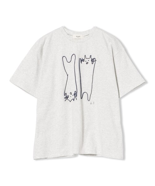 BEAMS HEART(ビームスハート)の「アートネコ 刺繍 Tシャツ(Tシャツ/カットソー・レディース・オフホワイト/チャコールグレー/ライトグレー・FREE)」の9枚目の写真