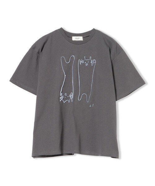 BEAMS HEART(ビームスハート)の「アートネコ 刺繍 Tシャツ(Tシャツ/カットソー・レディース・オフホワイト/チャコールグレー/ライトグレー・FREE)」の12枚目の写真