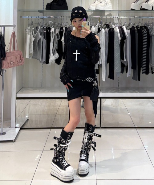 Never mind the XU / Chikashitsu+(ネバーマインド ザ エックスユー / チカシツプラス)の「【nmtc+】sheer summer knit / 【エヌエムティーシープラス】シアーメッシュサマーニット(Tシャツ/カットソー・レディース・グレー/ホワイト/ブラック・ONE SIZE)」の7枚目の写真
