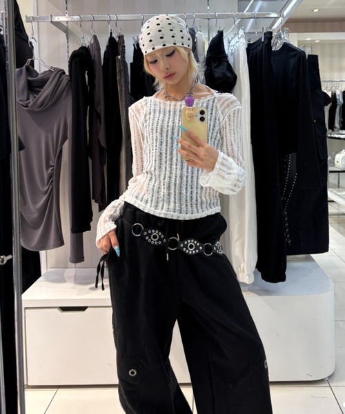Never mind the XU / Chikashitsu+(ネバーマインド ザ エックスユー / チカシツプラス)の「【nmtc+】sheer summer knit / 【エヌエムティーシープラス】シアーメッシュサマーニット(Tシャツ/カットソー・レディース・グレー/ホワイト/ブラック・ONE SIZE)」の5枚目の写真