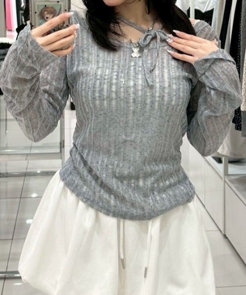 Never mind the XU / Chikashitsu+(ネバーマインド ザ エックスユー / チカシツプラス)の「【nmtc+】sheer summer knit / 【エヌエムティーシープラス】シアーメッシュサマーニット(Tシャツ/カットソー・レディース・グレー/ホワイト/ブラック・ONE SIZE)」の12枚目の写真