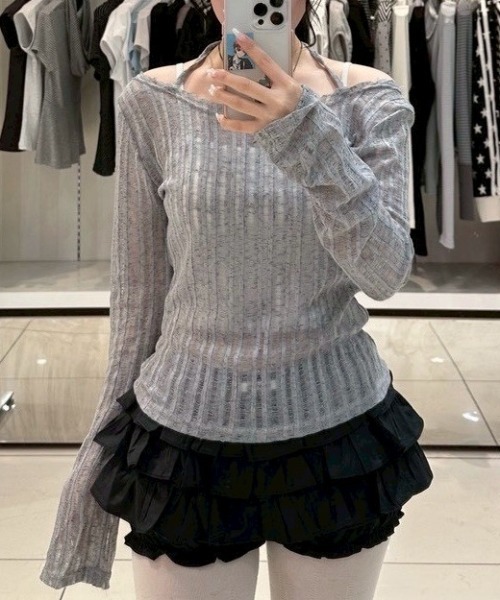 Never mind the XU / Chikashitsu+(ネバーマインド ザ エックスユー / チカシツプラス)の「【nmtc+】sheer summer knit / 【エヌエムティーシープラス】シアーメッシュサマーニット(Tシャツ/カットソー・レディース・グレー/ホワイト/ブラック・ONE SIZE)」の11枚目の写真