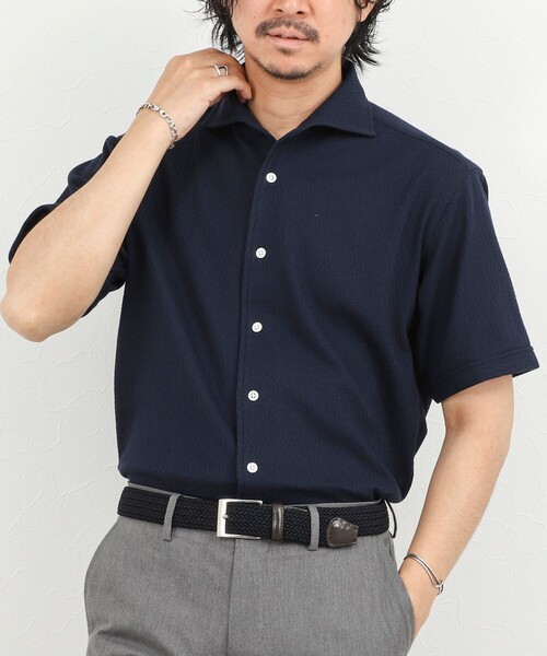 NOLLEY’S（ノーリーズ）の「《ビジカジ対応》リンクス イタリアンカラー半袖シャツ 26SS（シャツ/ブラウス・メンズ・ネイビー/ホワイト/ダークグリーン/グレー・S/M/L/XL）」の4枚目の写真