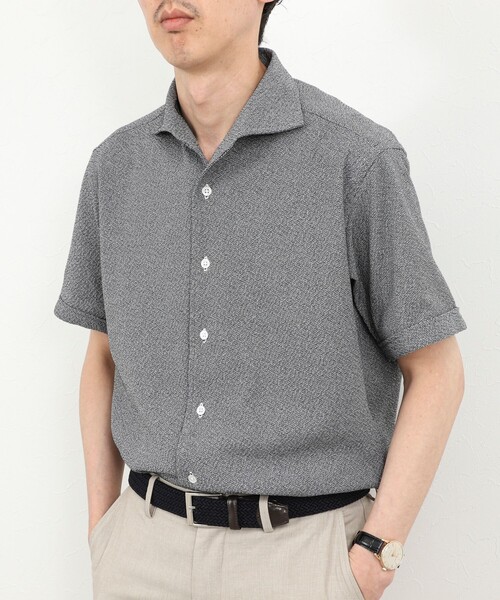 NOLLEY’S（ノーリーズ）の「《ビジカジ対応》リンクス イタリアンカラー半袖シャツ 26SS（シャツ/ブラウス・メンズ・ネイビー/ホワイト/ダークグリーン/グレー・S/M/L/XL）」の5枚目の写真