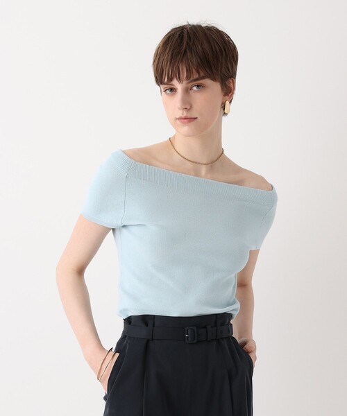 allureville（アルアバイル）の「2WAY ネックショートスリーブプルオーバー（ニット/セーター・レディース・イエロー/ネイビー/オフホワイト/ライトブルー・2）」の3枚目の写真