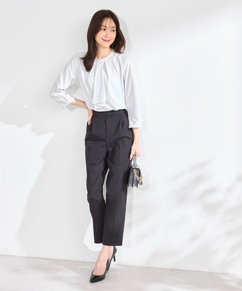 GALLORIA(ギャローリア)の「【吸汗速乾・マルチストレッチ】ラッフルブラウス(シャツ/ブラウス・レディース・ブルー/ライトブルー/ライトグレー・S/M/LL/L)」の4枚目の写真