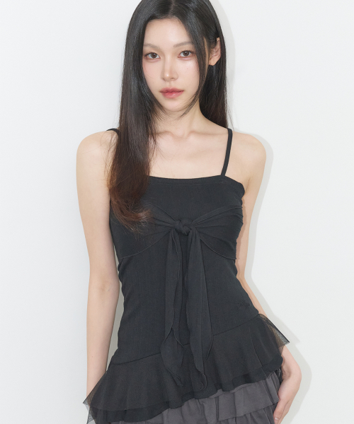 ILLIGO(イリゴ)の「リボンタイスリーブレスブラック(Tシャツ/カットソー・レディース・その他・OS)」の1枚目の写真
