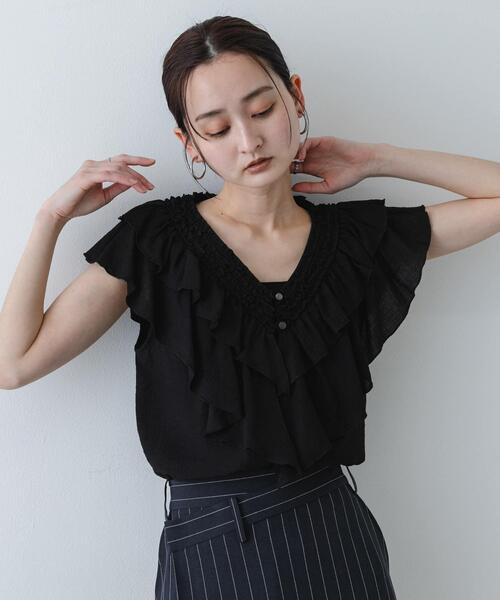 SENSE OF PLACE by URBAN RESEARCH（センスオブプレイスバイアーバンリサーチ）の「ヨウリュウフリルブラウス（シャツ/ブラウス・レディース・アイボリー/ブラック/イエロー・ONE）」の10枚目の写真