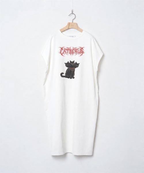 bedsidedrama(ベットサイドドラマ)の「BEDSIDEDRAMA/ベッドサイドドラマ/CATBERUS Dress Tee(Tシャツ/カットソー・レディース・ホワイト/ブラック/ピンク・2)」の1枚目の写真