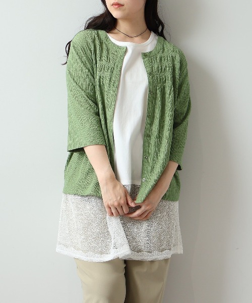 leswel(レスウェル)の「【M~5L】【2WAY/UVカット】シャーリングニットカーディガン(カーディガン/ボレロ・レディース・グリーン/チャコールグレー/オフホワイト・M/L/LL/3L/4L/5L)」の16枚目の写真