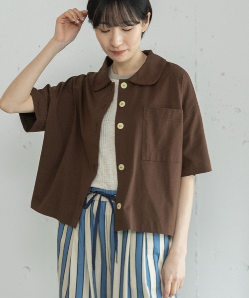 POU DOU DOU(プードゥドゥ)の「衿つき羽織りトップス(Tシャツ/カットソー・レディース・ブラウン/ブルー/オフホワイト・3)」の3枚目の写真