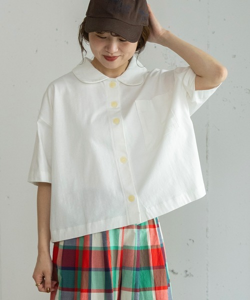 POU DOU DOU(プードゥドゥ)の「衿つき羽織りトップス(Tシャツ/カットソー・レディース・ブラウン/ブルー/オフホワイト・3)」の2枚目の写真