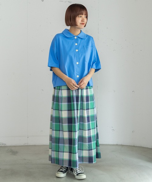 POU DOU DOU(プードゥドゥ)の「衿つき羽織りトップス(Tシャツ/カットソー・レディース・ブラウン/ブルー/オフホワイト・3)」の4枚目の写真