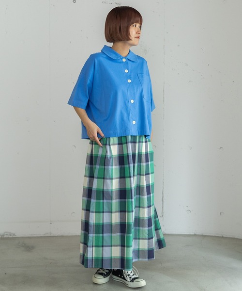 POU DOU DOU(プードゥドゥ)の「衿つき羽織りトップス(Tシャツ/カットソー・レディース・ブラウン/ブルー/オフホワイト・3)」の5枚目の写真