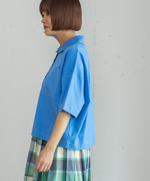 POU DOU DOU(プードゥドゥ)の「衿つき羽織りトップス(Tシャツ/カットソー・レディース・ブラウン/ブルー/オフホワイト・3)」の8枚目の写真