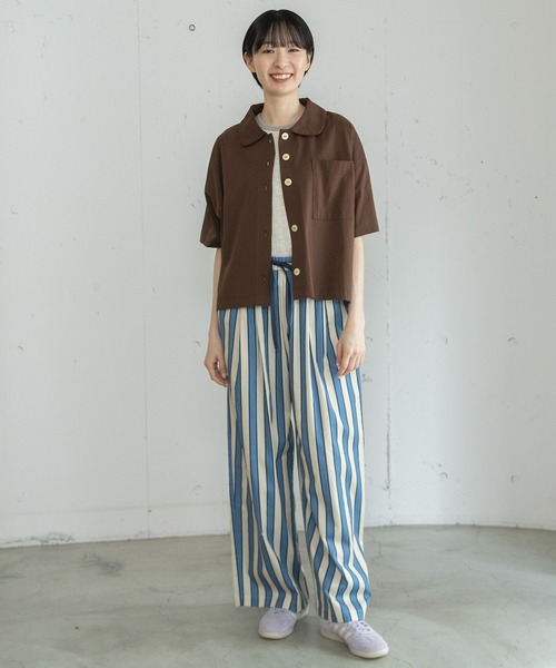 POU DOU DOU(プードゥドゥ)の「衿つき羽織りトップス(Tシャツ/カットソー・レディース・ブラウン/ブルー/オフホワイト・3)」の11枚目の写真
