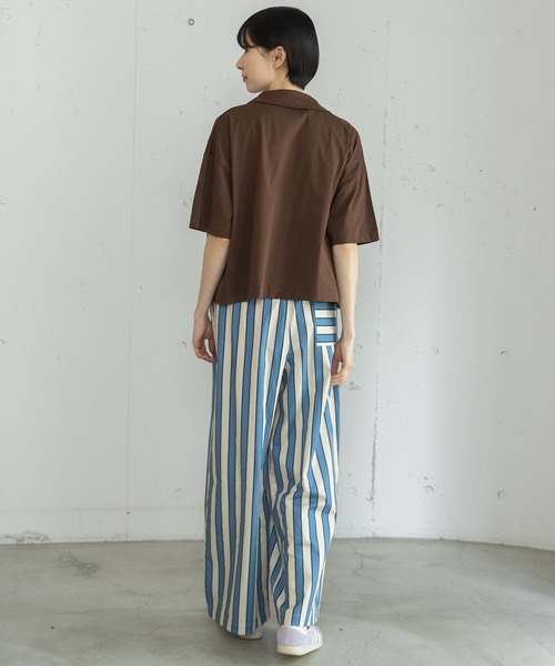 POU DOU DOU(プードゥドゥ)の「衿つき羽織りトップス(Tシャツ/カットソー・レディース・ブラウン/ブルー/オフホワイト・3)」の14枚目の写真