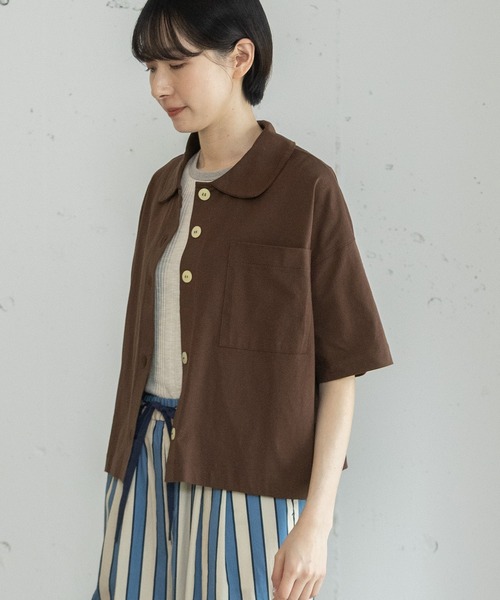 POU DOU DOU(プードゥドゥ)の「衿つき羽織りトップス(Tシャツ/カットソー・レディース・ブラウン/ブルー/オフホワイト・3)」の17枚目の写真