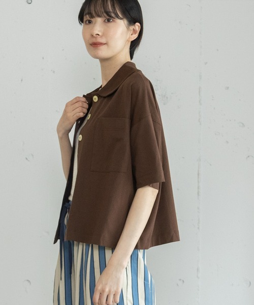 POU DOU DOU(プードゥドゥ)の「衿つき羽織りトップス(Tシャツ/カットソー・レディース・ブラウン/ブルー/オフホワイト・3)」の18枚目の写真