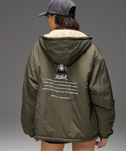X-girl(エックスガール)の「FACE EMBROIDERED PATCH REVERSIBLE JACKET(その他アウター・レディース・ネイビー/ブラック/オリーブ・S/M)」の2枚目の写真