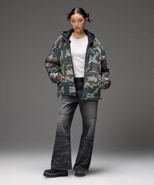X-girl(エックスガール)の「FACE EMBROIDERED PATCH REVERSIBLE JACKET(その他アウター・レディース・ネイビー/ブラック/オリーブ・S/M)」の5枚目の写真