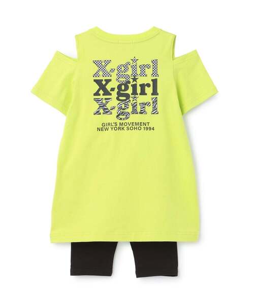 X-girl Stages(エックスガールステージス)の「【接触冷感】バックロゴ肩あきTワンピ+5分丈レギンス セット(セットアップ・キッズ・ブラック/グリーン・130cm/120cm/140cm/110cm/100cm/90cm)」の3枚目の写真