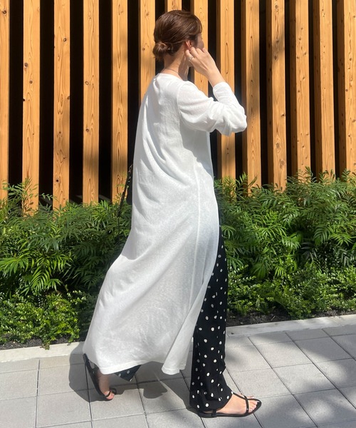 白詰草コサージュ　ワンダフルワールド セール】【loverara.loverara コラボ】シアーハイスリットワンピース