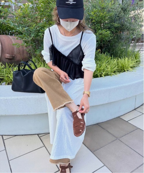 CURA CLOSET(キュラ クローゼット)の「【loverara.loverara コラボ】シアーハイスリットワンピース(ワンピース・レディース・ホワイト/ブラック・フリー)」の10枚目の写真