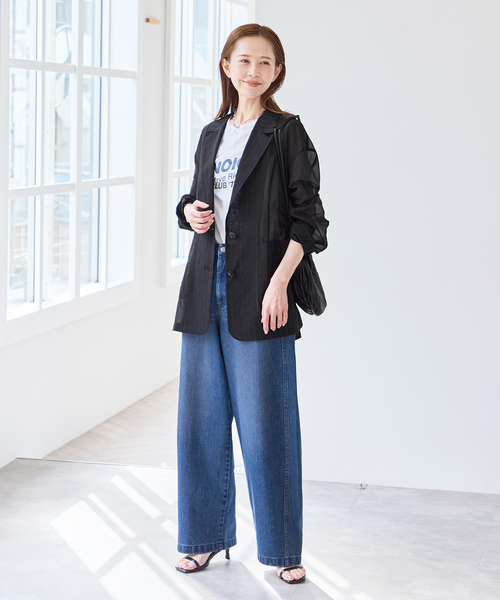 U by SPICK&SPAN(ユーバイスピックアンドスパン)の「《追加2》シアーオーバージャケット(テーラードジャケット・レディース・ホワイト/ブラック/サックスブルー・38/36)」の4枚目の写真