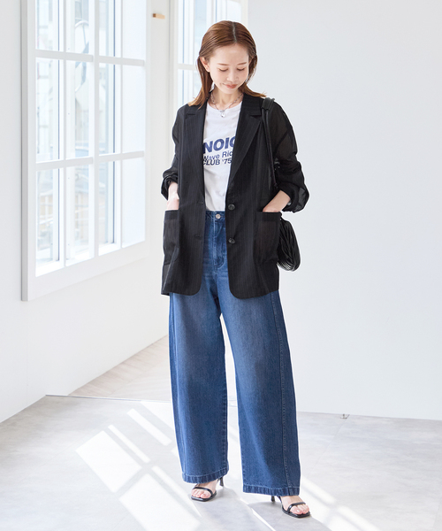 U by SPICK&SPAN(ユーバイスピックアンドスパン)の「《追加2》シアーオーバージャケット(テーラードジャケット・レディース・ホワイト/ブラック/サックスブルー・38/36)」の5枚目の写真