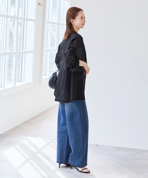 U by SPICK&SPAN(ユーバイスピックアンドスパン)の「《追加2》シアーオーバージャケット(テーラードジャケット・レディース・ホワイト/ブラック/サックスブルー・38/36)」の6枚目の写真