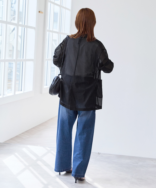 U by SPICK&SPAN(ユーバイスピックアンドスパン)の「《追加2》シアーオーバージャケット(テーラードジャケット・レディース・ホワイト/ブラック/サックスブルー・38/36)」の7枚目の写真