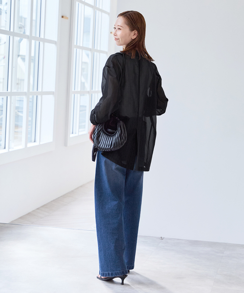 U by SPICK&SPAN(ユーバイスピックアンドスパン)の「《追加2》シアーオーバージャケット(テーラードジャケット・レディース・ホワイト/ブラック/サックスブルー・38/36)」の9枚目の写真