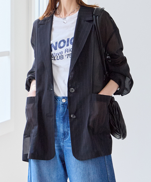 U by SPICK&SPAN(ユーバイスピックアンドスパン)の「《追加2》シアーオーバージャケット(テーラードジャケット・レディース・ホワイト/ブラック/サックスブルー・38/36)」の10枚目の写真