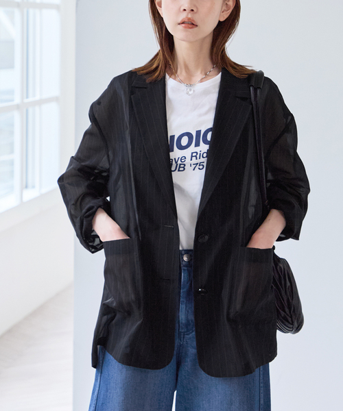 U by SPICK&SPAN(ユーバイスピックアンドスパン)の「《追加2》シアーオーバージャケット(テーラードジャケット・レディース・ホワイト/ブラック/サックスブルー・38/36)」の11枚目の写真