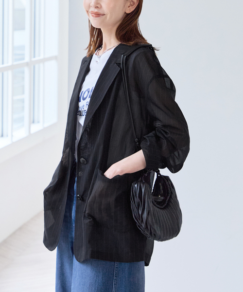 U by SPICK&SPAN(ユーバイスピックアンドスパン)の「《追加2》シアーオーバージャケット(テーラードジャケット・レディース・ホワイト/ブラック/サックスブルー・38/36)」の12枚目の写真