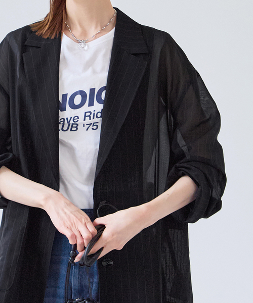 U by SPICK&SPAN(ユーバイスピックアンドスパン)の「《追加2》シアーオーバージャケット(テーラードジャケット・レディース・ホワイト/ブラック/サックスブルー・38/36)」の14枚目の写真